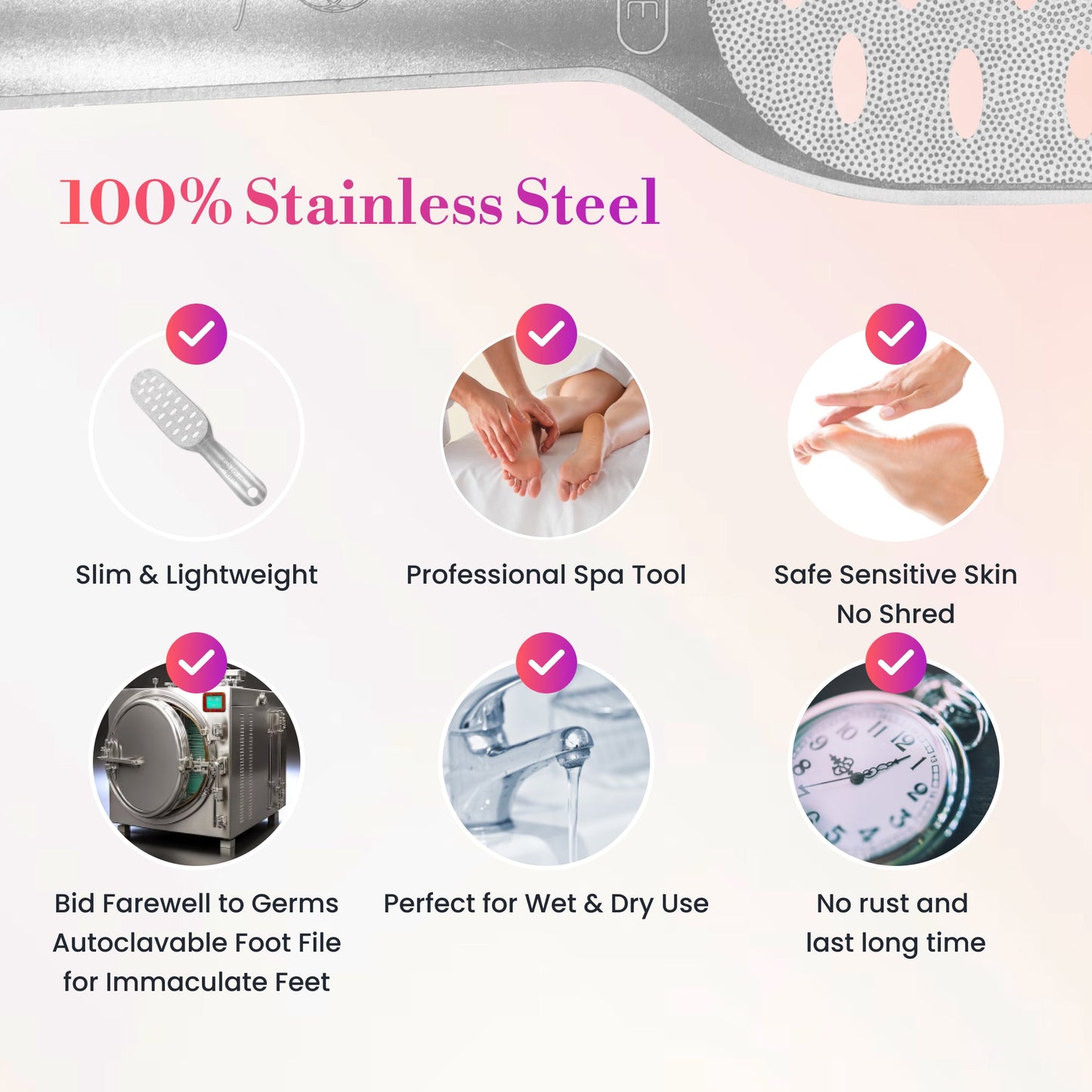 Foot File Callus Remover Full Stainless Steel Double-sided Autoclave Sterilizes Compatible